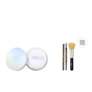 Водостойкая и влагостойкая рассыпчатая пудра для контроля жира и долговременной фиксации AKF, 03 Transparent Skin+01 Lively коричневый+Loose Power Brush