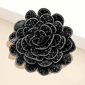 Брошь-цветок с блестками / заколка для волос Fashnzfab, черный/прозрачный