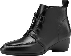 Женские кожаные ботильоны на шнуровке с комфортной посадкой и сандалетом на танкетке BULVJ, Black