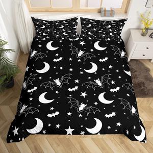Erosebridal Комплект постельного белья Halloween Bats с галактическим принтом звезд и луны для детей, готический дизайн с дикими животными и ночным небом, White