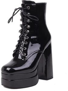 Женские ботильоны MRKEWUNEY на платформе с массивным каблуком, шнуровкой, 01 Black