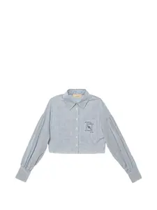 Рубашка с полосатой вышивкой Elisabetta Franchi La Mia Bambina, синий