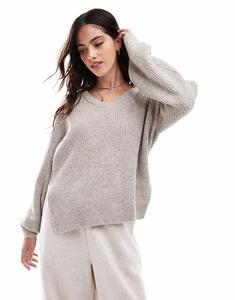 Джемпер с V-образным вырезом из натурального меланжа Vila