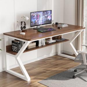 Стол компьютерный 100x60 см с полкой, белая рама + темный орех