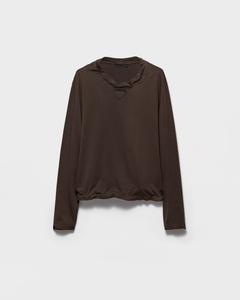 Хлопковая футболка с длинными рукавами, сохраняющая форму Prada, какао-коричневый