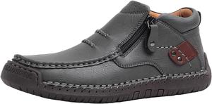 Мужские кожаные ботинки для вождения, молодежные мужские туфли, ручная работа, премиальная кожа, удобные повседневные обувь на открытом воздухе с поддержкой свода стопы, водонепроницаемые и дышащие Generic, серый