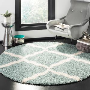SAFAVIEH Dallas Shag Collection ковер 183 x 183 см круглый Seafoam / Ivory SGDS257C Trellis без ворса для гостиной спальни столовой прихожей плюшевый