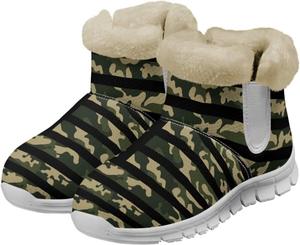Женские зимние сапоги Howilath Fuzzy Snow с флисом, теплые снежные ботинки с поролоном с эффектом памяти, American Flag Army Camouflage