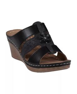 Женские весенние босоножки на танкетке с тройным ремешком и цветочным узором GC Shoes, черный