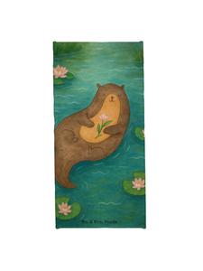 Mr. & Mrs. Panda Пляжное полотенце с изображением выдры и водяной лилии, без надписи, пастельно-серого цвета