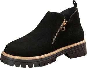 Женские ботильоны на шнуровке с широким каблуком, платформой и короткой голенью, удобные с круглым носком, подходящие для платьев, осенние ботинки с боковой молнией, противоскользящие для прогулок на улице Toumov, черный