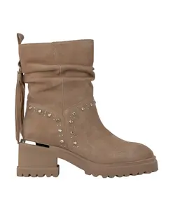 Ботильоны на широком каблуке с заклепками Alma En Pena, бежевый