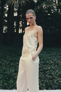 Топ-камизоль из атласа с кружевной отделкой Zara, экрю