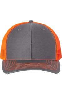 Регулируемая бейсболка дальнобойщика Richardson Snapback, цвет charcoal/ neon orange