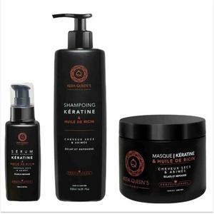 Маска с кератином и касторовым маслом Kera Queen 500 мл + шампунь 500 мл + сыворотка 100 мл — упаковка из 3 шт. Kera Queen's