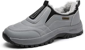Мужские повседневные слипоны с утеплителем из флиса, водонепроницаемая резиновая подошва для походов, спорта и повседневной носки Qacksv, серый