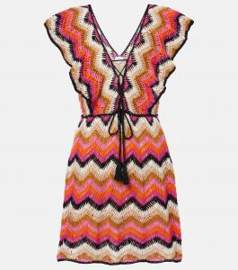 Мелисса хлопковое мини-платье крючком Anna Kosturova, Multi Stripes