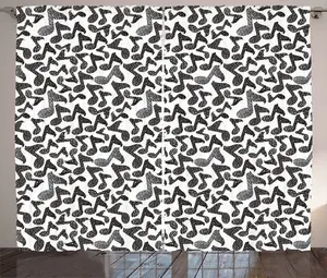 Штора ABAKUHAUS Music Rustic, Мимолетные каракули, Ноты, универсальные ленточные шторы для гостиной с петлями и крючками, 280 x 225 см, цвет: белый, черный Abakuhaus