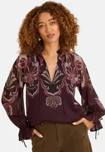 Блузка прямого кроя с принтом, присборенным вырезом и вырезом-лодочкой. Love & Roses, Burgundy Red Paisley