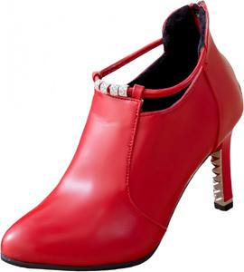 Модные женские ботильоны с заостренным носком и высоким каблуком, с задней молнией, декоративными кристаллами, дышащие и легкие, с удобной и приятной к коже подкладкой. Clolinde, Red