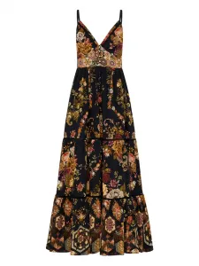 Платье с цветочным принтом и V-образным вырезом Camilla, черный