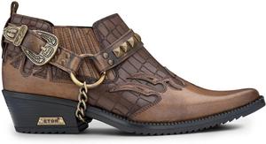 Мужские кожаные ковбойские танцевальные туфли с металлической пряжкой, крокодиловый узор, кубинский каблук, байкерские шипы, панк, винглпикеры, стиль вестерн Infinity Leather, Tan