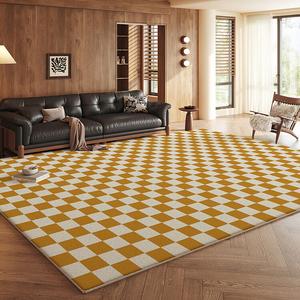 Budis Ковер 100х200 см для гостиной/спальни, из искусственной шерсти, в современном минималистичном стиле, клетчатый желтый