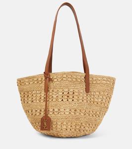 Плетеная сумка-корзинка Panier Small из рафии Saint Laurent, Naturel + Brick