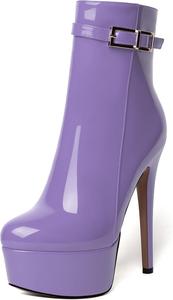 Женские ботильоны WAYDERNS для свиданий с молнией, с круглым носком, модные, лакированные, на платформе, шпилька, высокий каблук 15 см, Lavender