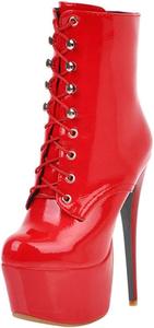 Женские ботильоны Scaoruki с высоким каблуком-стилетто, на молнии и шнуровке, Red Short