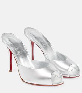 Долли мюли из металлизированной кожи Christian Louboutin, Silver/Lin Silver