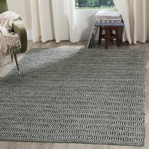 Ковер SAFAVIEH, 69 x 115 см, Montauk Collection, Ivory & Dark Grey, ручное плоское плетение из хлопка, идеально для помещений с высокой проходимостью: прихожая, гостиная, спальня (MTK413A)