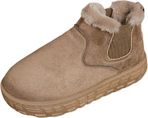 Женские ботильоны с теплой меховой подкладкой, зимние уличные ботинки с противоскользящей подошвой, замшевые ботильоны на массивном каблуке, пушистые ботинки до щиколотки Generic, Coffee