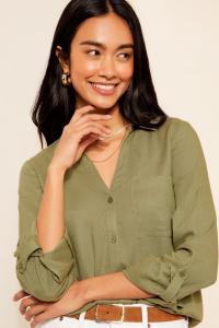 Рубашка с длинным рукавом и льном на пуговицах Friends Like These, зеленый