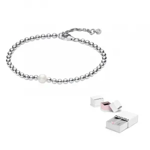 Pandora Браслеты из металлических бусин 925 sterling silver с пресноводным жемчугом и кубическим цирконием для женщин silver