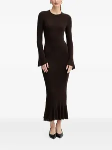 Макси-платье Madignano в рубчик с расклешенными манжетами Luisa Spagnoli, коричневый