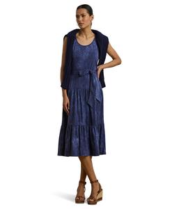 Платье Lauren Ralph Lauren Print Belted Slub Jersey Tiered Dress, черный мульти