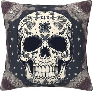 CarXs Подушка с черепом и цветами для йоги, двусторонний принт Skull Yoga and Flower