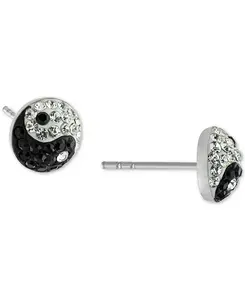 Серьги-Гвоздики «Инь-Ян» с кристаллами паве из стерлингового серебра Macy'S, silver