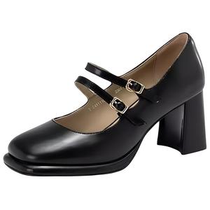 Туфли Мэри Джейн на массивном каблуке 7,3 см женские черные AOKANG