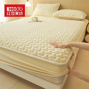 Red Bean Home Textiles Простыня на резинке 150х200 см из молочного велюра, стеганая, утолщенная, цвет Dot Yellow
