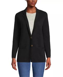 Женский тонкий хлопковый блейзер-свитер на пуговицах спереди Lands' End, черный