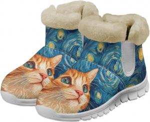 Зимние женские ботинки с утепленным мехом, комфортные, на невысоком каблуке, с противоскользящей подошвой, для улицы, короткие, легко надеваются, размер США 6-12 Qoiuvncy, Cat Starry Sky