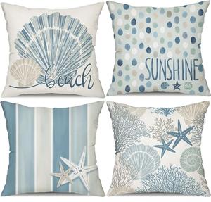 Летние наволочки Fragrantex 18x18 дюймов 4 шт, голубой