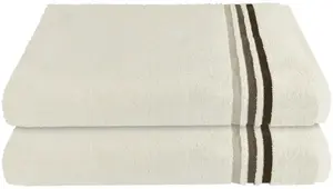 Полотенца для душа Schiesser "Skyline Color из 100% хлопка с элегантной полосатой каймой", (комплект, 2 шт.), MADE IN GREEN by OEKO-TEX 70х140 см (2 шт.), цвет Creme