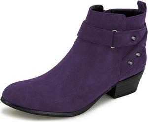 Женские ботильоны FOWT с круглым носком, на низком каблуке-блоке, с заклепками и боковой молнией, повседневная уличная обувь, размер 4-16 US, Purple