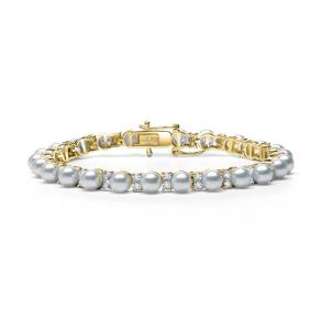 Теннисный браслет из стерлингового серебра с прозрачными кубическими цирконами и белым жемчугом Genevive, золотой