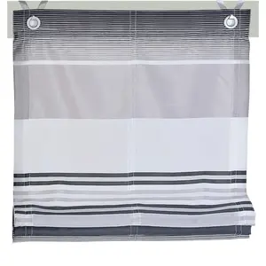 Короткая рулонная штора Jamaica с крючковым креплением без сверления, свободно свисающая, полупрозрачная, полиэстер, тканая, в полоску, с крючками из нержавеющей стали Kutti, серый