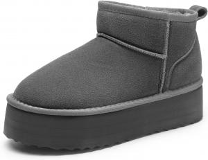Ботинки-полусапожки DREAM PAIRS для женщин, мини, из замши и натуральной кожи, классические зимние ботинки до щиколотки с мемори-подошвой, легкая противоскользящая подошва, пушистые, Grey