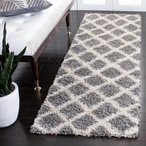 Ковер-дорожка SAFAVIEH, 69 x 305 см, Dallas Shag Collection, Grey & Ivory, дизайн Trellis, без линьки и простой в уходе, идеален для помещений с высокой проходимостью в гостиной, спальне (SGD258G)